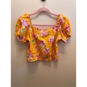 Old Navy Girls Yellow and Pink Hawaiian Print Top Size XXL or 18